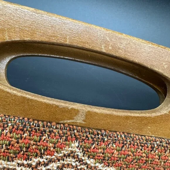 Vintage Floral Tapestry Purse Wooden Handles 1970s Roses Boho Retro As Is - Picture 8 of 12